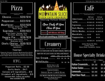 Mountain slice menu
